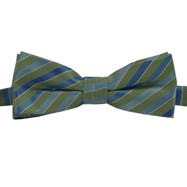 olive green and blue stripe bow tie