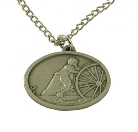 Mormon Pioneer Woman Handcart Necklace Silver