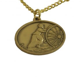 Mormon Pioneer Woman Handcart Necklace Gold