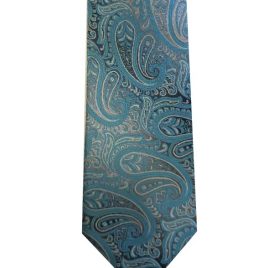 Aqua & Silver Paisley Men's Tie