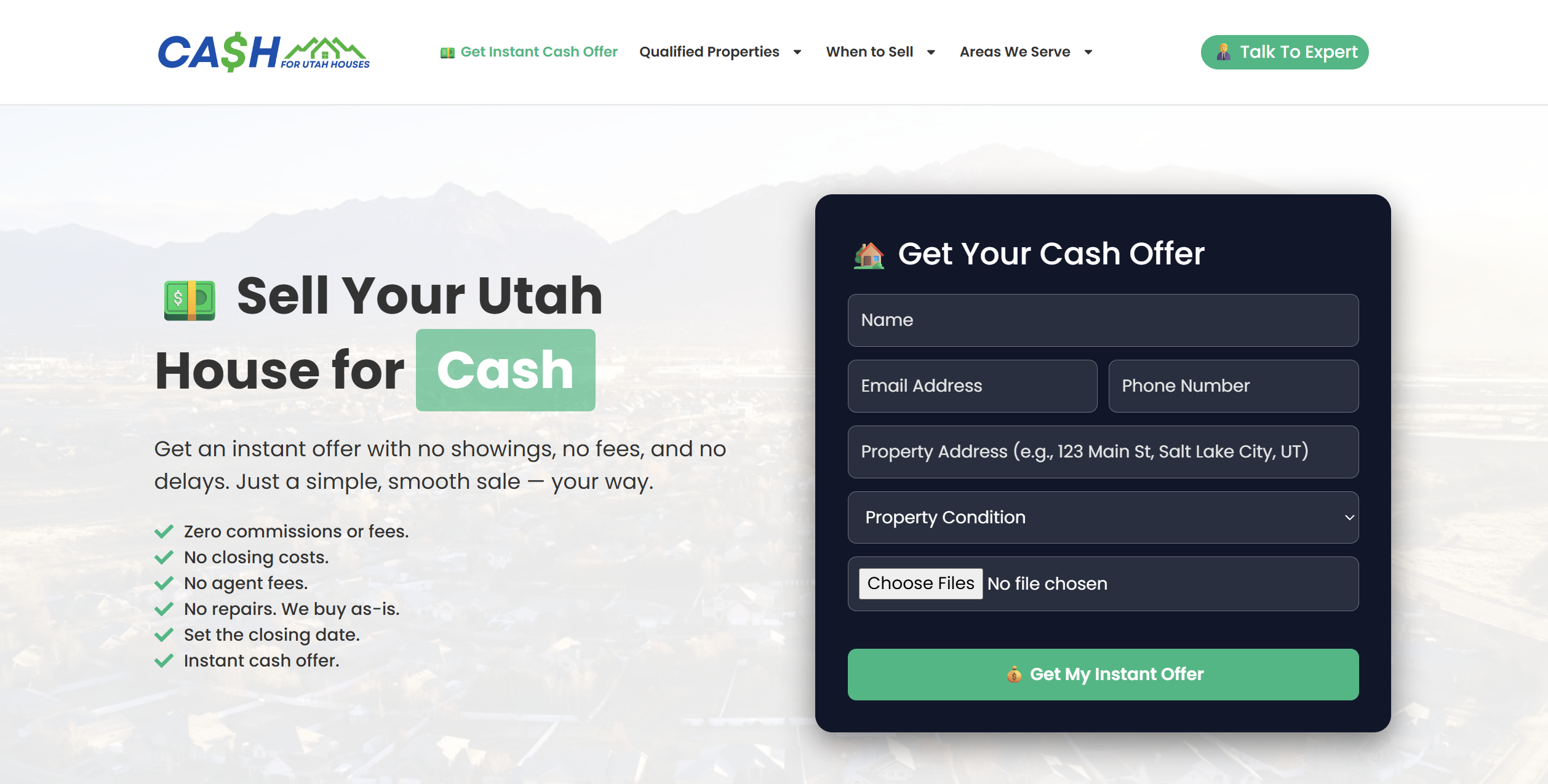 Cash for Utah House - Real estate lead generation website